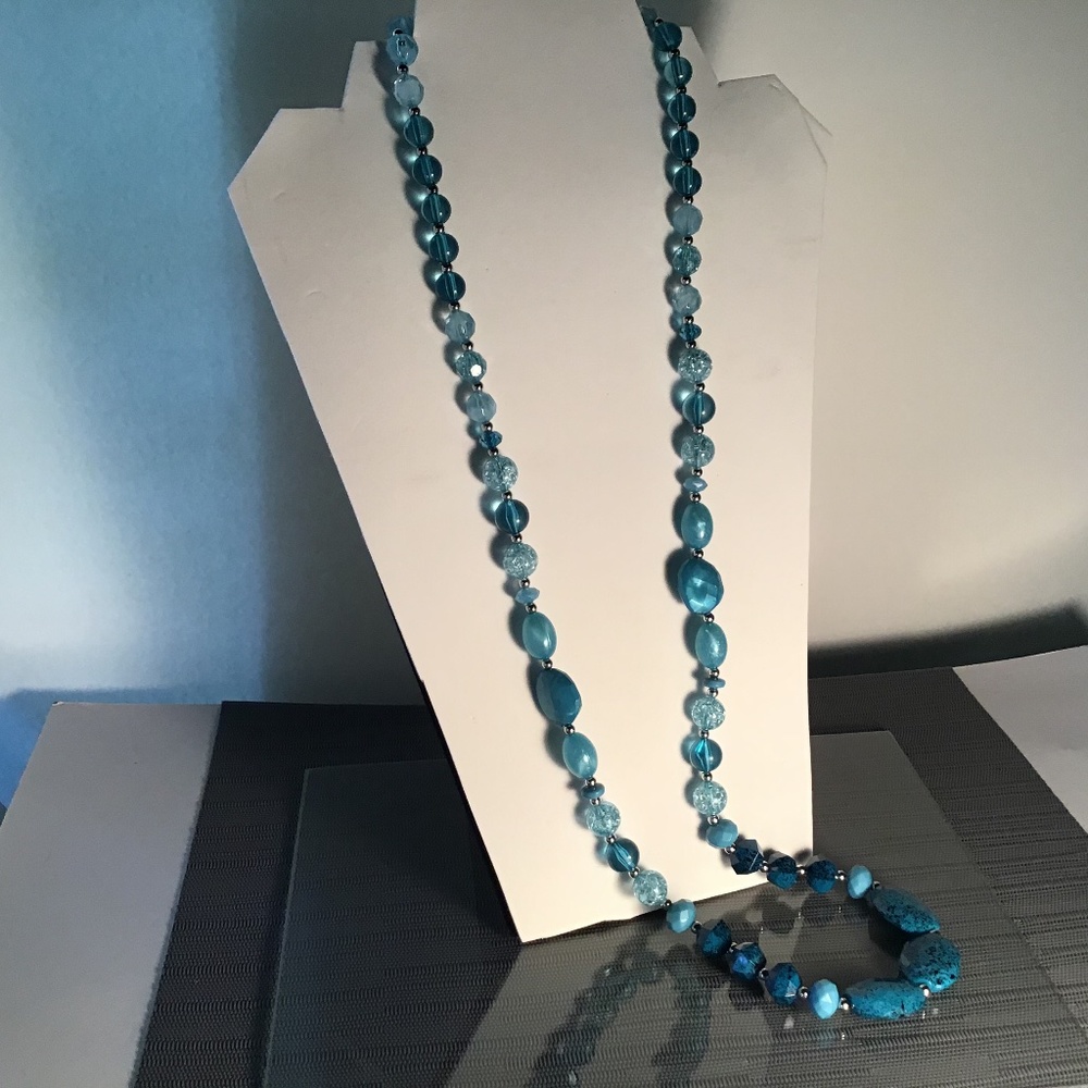 Necklace Beaded Sky Blue And Faux Turquoise